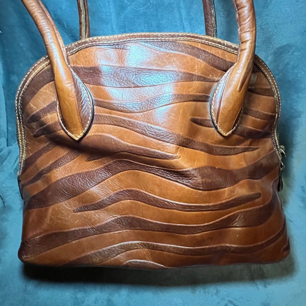 Dooney Bourke Leather Zebra Embossed Satchel Brown Shoulder Bag Large 90's - Picture 8 of 16